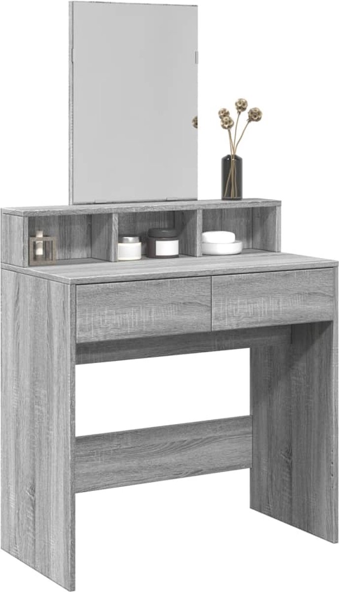 GranMaison Kaptafel Met spiegel - Make up tafel - Make up - Toilettafel - Met lades - Kaptafels - 80x41x144,5 cm - Grijs