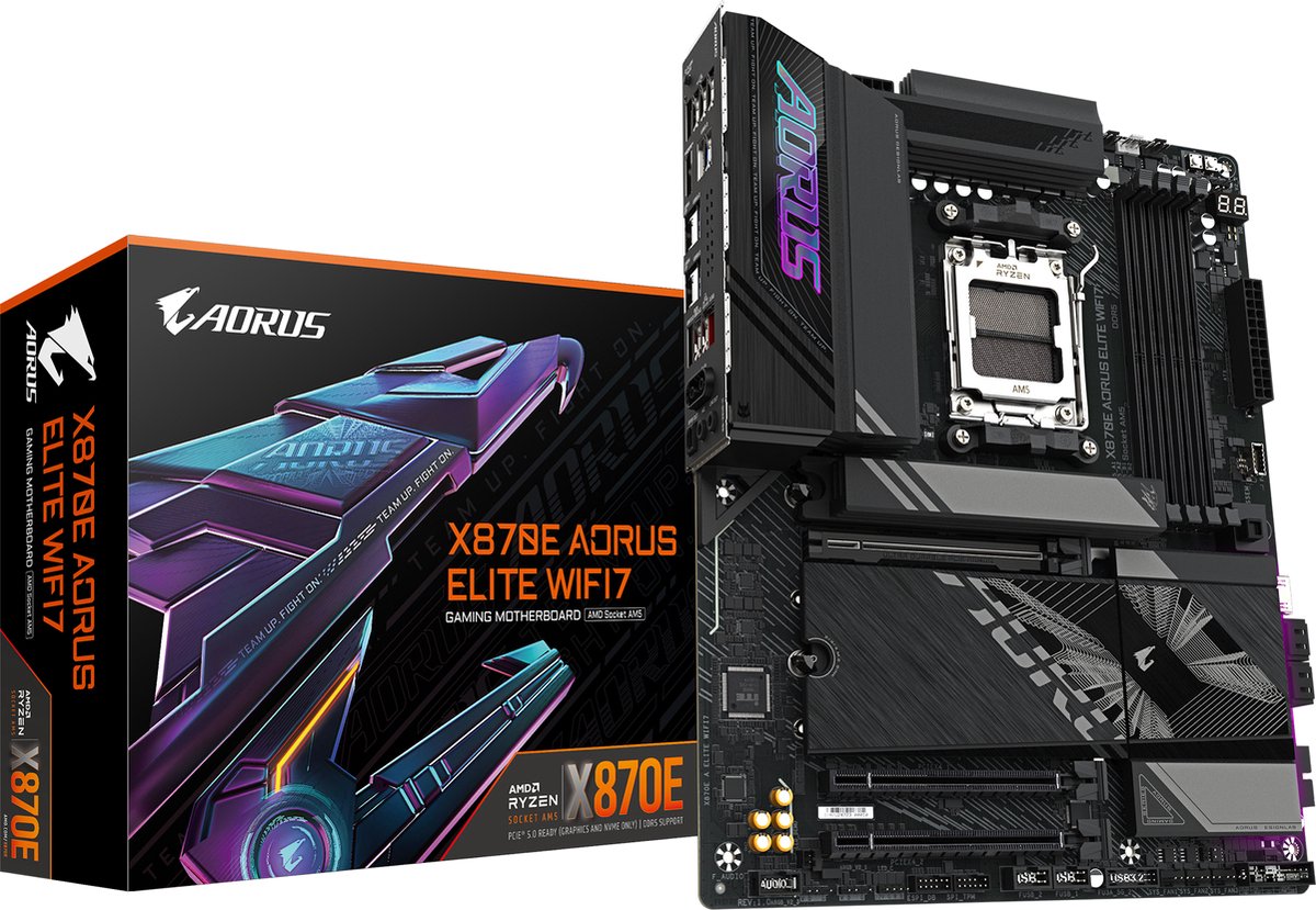 GIGABYTE X870E AORUS ELITE WIFI7 moederbord RAID, 2.5 Gb-LAN, WLAN, BT, Sound, ATX