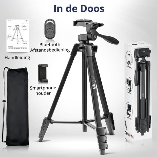 Studio ME Telefoon Statief - 136 cm - Tripod Smartphone - Zwart ...
