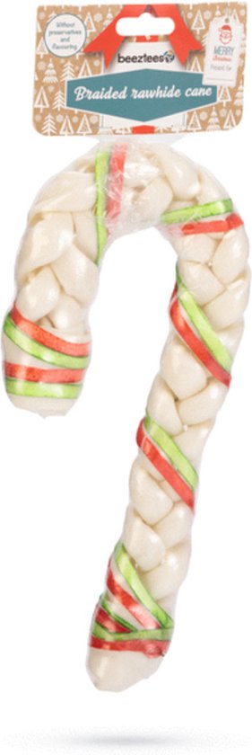 Beeztees Kerst Braided Rawhide Cane - Hondensnacks - 1 stuk