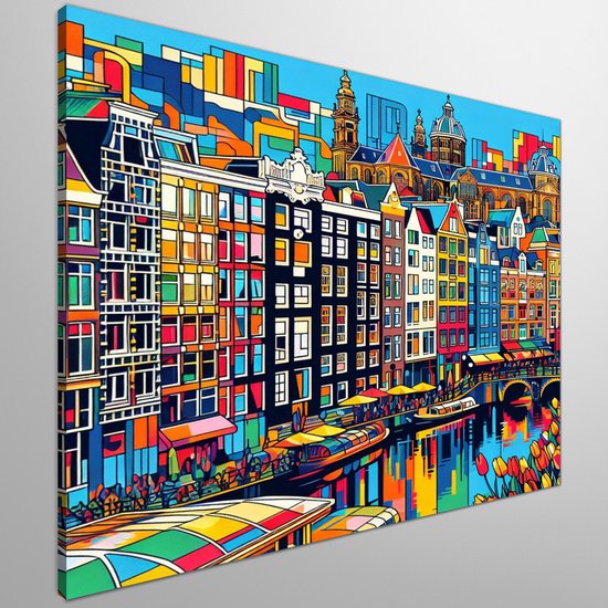 Pop art amsterdam schilderij | Amsterdamse Kunstzinnige Lijnen: Een Modern Meesterwerk van Pop Art | Kunst - 40x40 centimeter op Canvas | Foto op Canvas