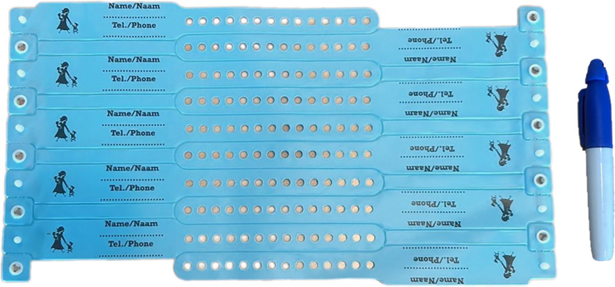 Joyful Parenting Sos-armbandjes – Set van 10 bandjes met 1 Waterproof marker – Kinderen – Volwassenen - Plastic