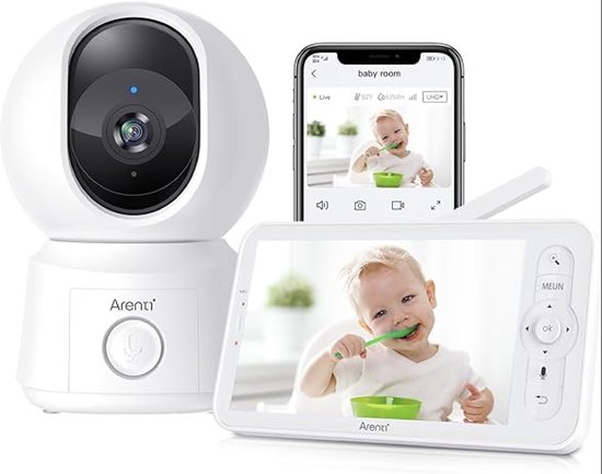 Arenti AINANNY B2 Kit Wifi Baby Monitor - Babyfoon Met Camera - Babyfoon met 5 inch scherm - Full HD Resolutie - Slaapliedjes - Temperatuur - Alexa & Google