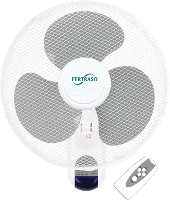 Wandventilator 40 cm Fertraso stil zwenkend met afstandsbediening timer 3 snelheden en windtypes