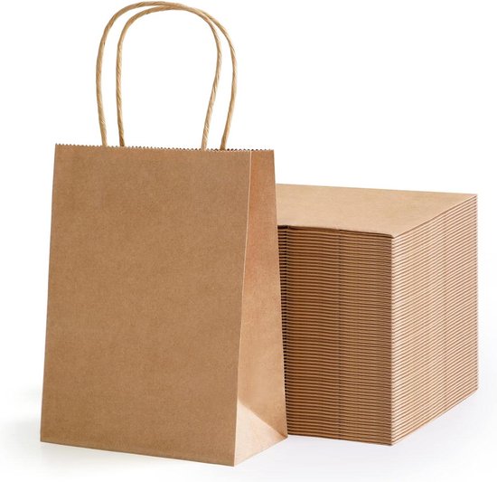 20PC Kraft Papieren Zakjes - Papieren Draagtassen voor Feestjes en Bruiloften - 100% recycleerbare Kraft Tas met Handvat - Bruin