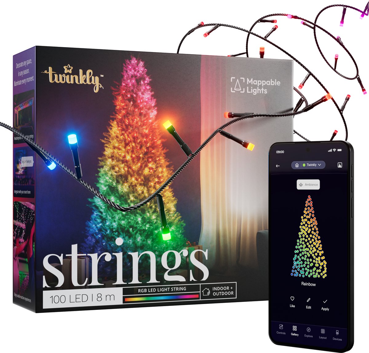 Twinkly Strings Lichtsnoer - 100 LED RGB - Dimbaar - Binnen