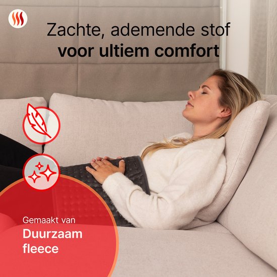 Seranova Elektrisch Warmtekussen voor Rug, Voeten, Nek, Schouders, Buik - Heating Pad - Verwarmingskussen - Wasmachine - 60x30cm - Donkergrijs