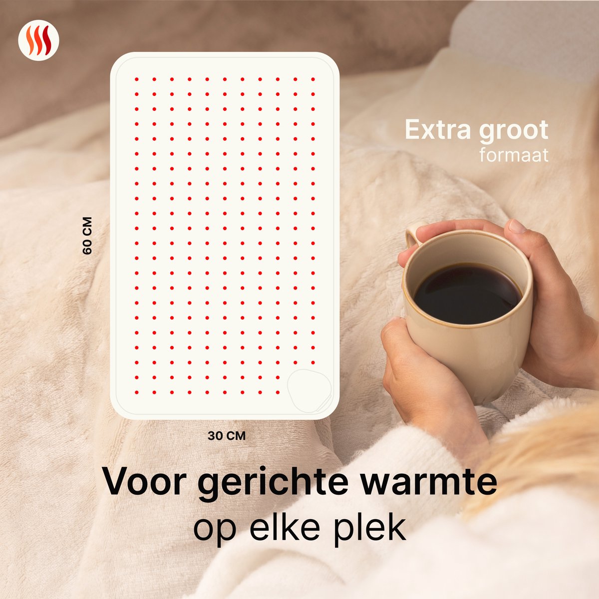 Seranova Elektrisch Warmtekussen voor Rug, Voeten, Nek, Schouders, Buik - Heating Pad - Verwarmingskussen - Wasmachine - 60x30cm - Donkergrijs — afbeelding 2