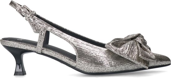 Manfield - Dames - Zilveren glitter slingbacks met strik - Maat 38