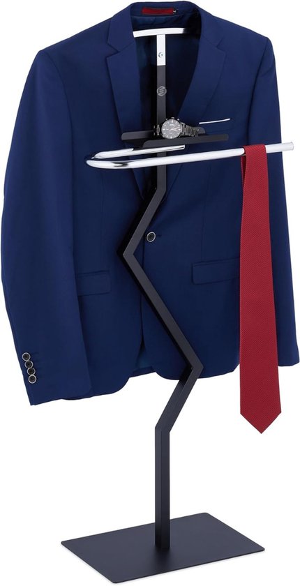 IDIMEX ASMO Dressboy voor heren, met broekhanger, zwart, kledinghouder van metaal, stabiele schotelvoet, kledingrek, stomer dienaar voor kleding, kledingrek