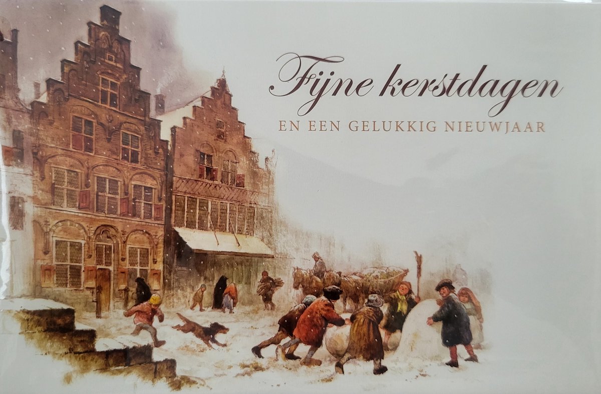 8 dubbele Kerstkaarten Rien Poortvliet klassiek straatbeeld - kinderen buiten in sneeuw - Kerstkaarten met enveloppen - Fijne Kerstdagen