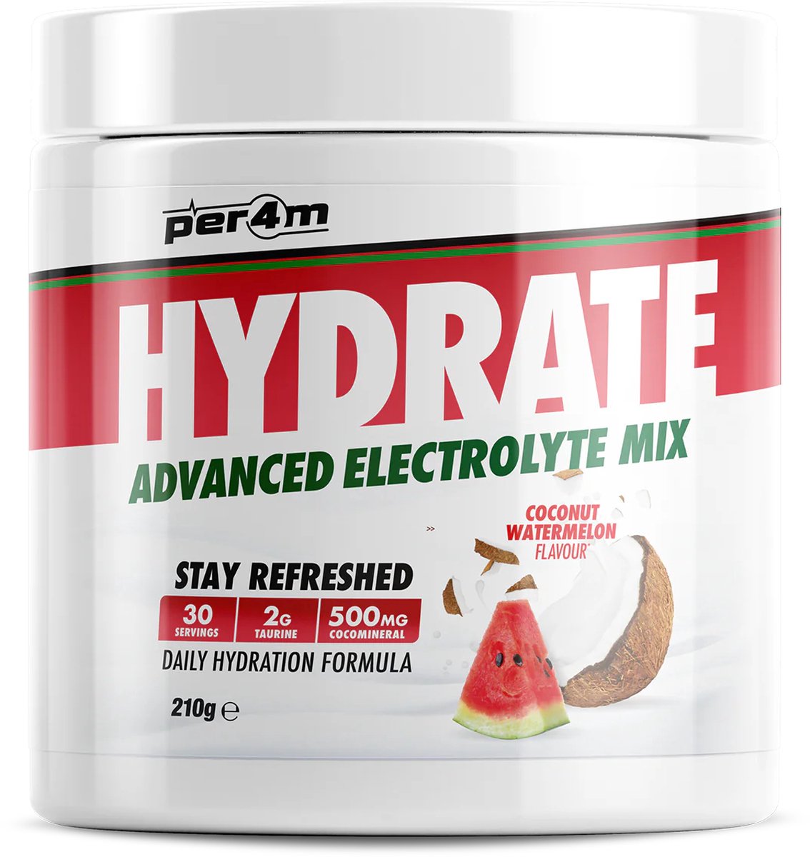 Goedkoopste Per4m - Hydrate - Advanced Electrolyte Mix - Coconut Watermelon - 30 servings - Elektrolyten - Electrolytes - Elektrolyten poeder - Sportdrank - Sportdrank poeder - Taurine
