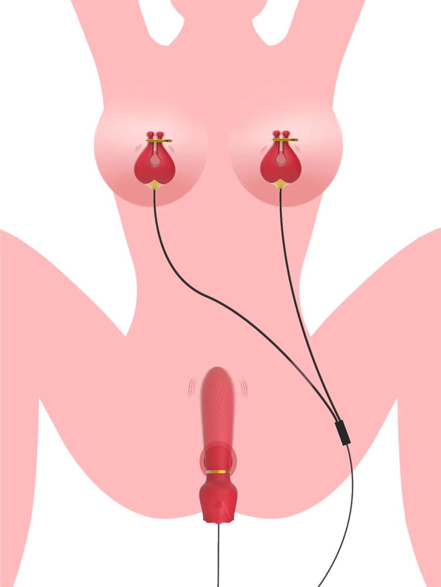 Goedkoopste Tepelklemmen vibrator met G-spot vibrator - Vibrerende dildo - Verstelbaar - 10 vibratiestanden - 16.5CM - Siliconen