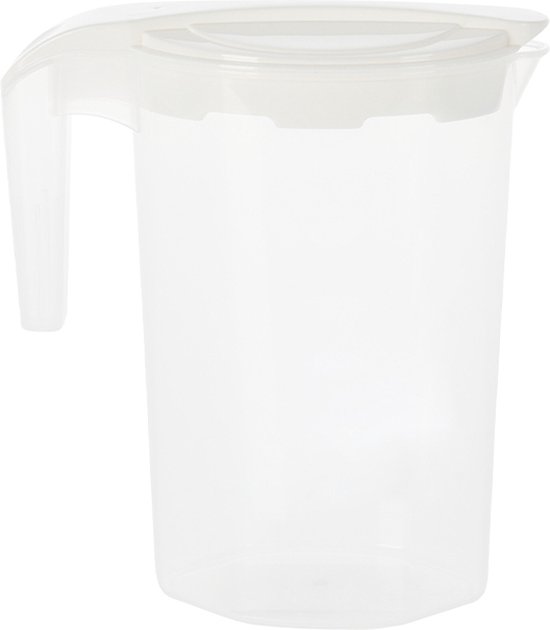 Kunststof kan met deksel, 1,5/2 l, koelkastkruik, sapkan, theepot, waterkaraf met handvat, voor koude dranken zoals sap, ijsthee, kruik, fles voor huishouden, feest, picknick