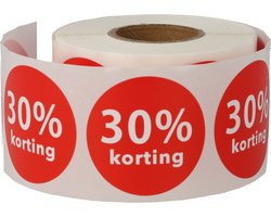 30% Korting Stickers 35 mm - 500 stuks op Rol - Kortingsstickers 30 procent - Afprijs Promotie Sticker - Dappaz