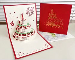YYchan popupkaarten – Verjaardagskaart Cadeautje Felicitatie Happy Birthday - kaart 3D wenskaart -Rode taart