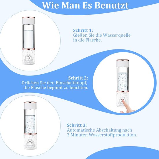 Draagbare waterstofwaterfles, oplaadbare waterstof-watergenerator met SPE- en PEM-technologie, waterstofrijke waterglas-ionisator voor thuis en fitness