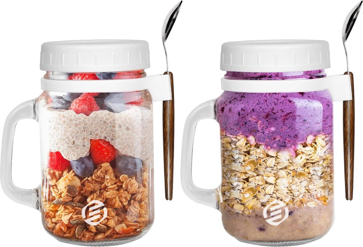 Equivera Overnight Oats Potjes - Muesli Beker - Mason Jar - Havermout - Set - Must have voor jouw ontbijt