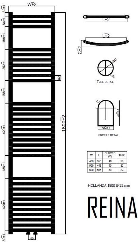Aqualine Direct badkamer handdoek radiator 60x132cm wit 795Watt kopen