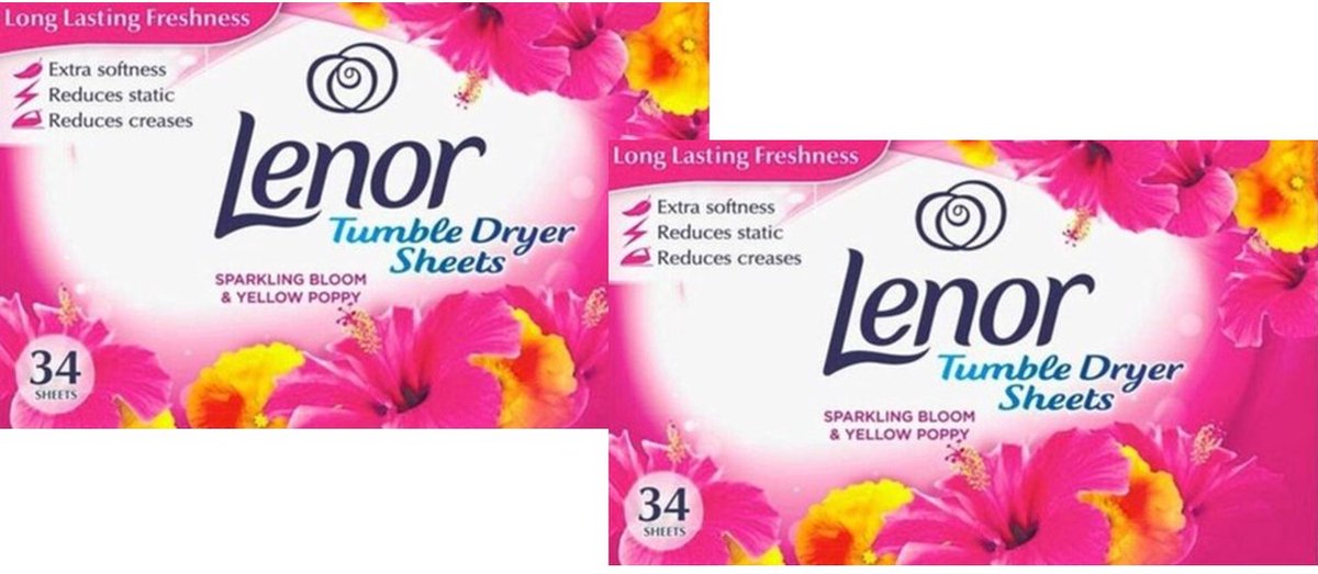 Goedkoopste Lenor Droogtrommeldoekjes Pink Blossom - 2 x 34 Sheets