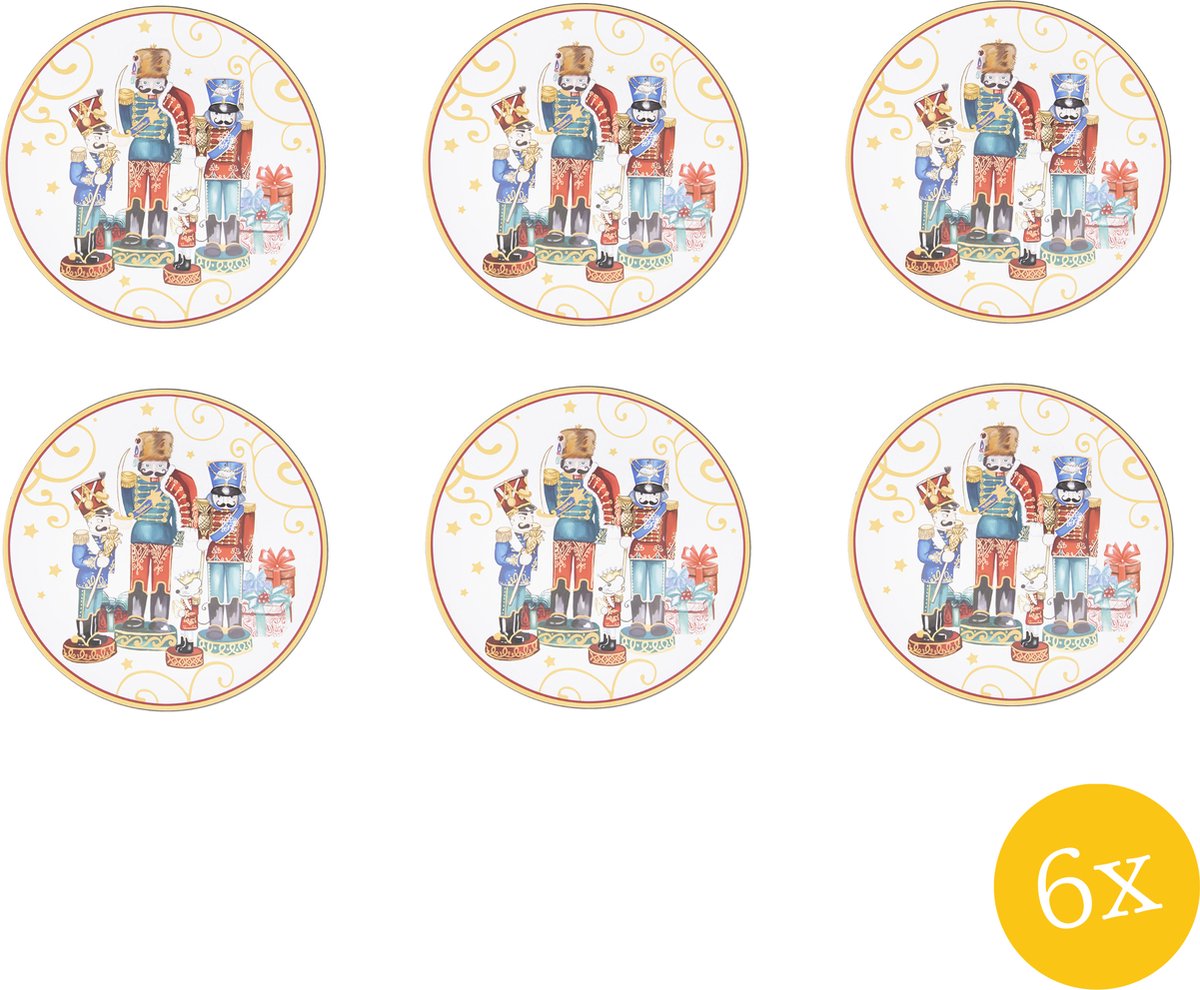 Clayre & Eef Onderbord set van 6 stuks Ø 40 cm Rood Blauw Kunststof Notenkrakers Kerstbord