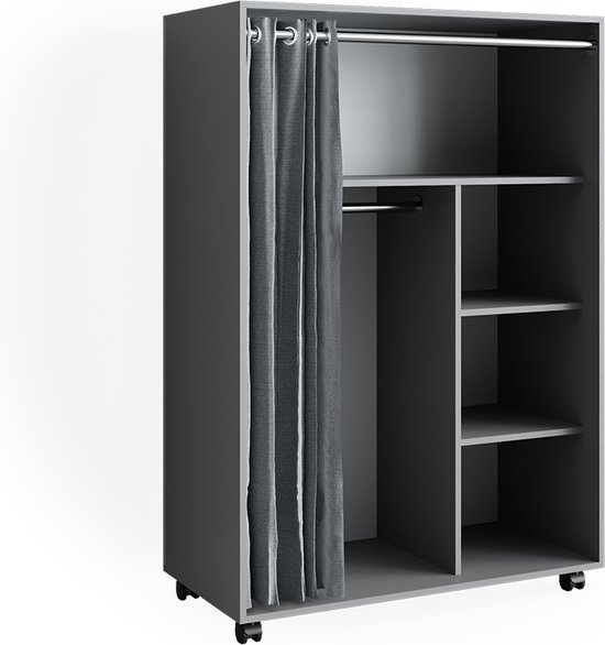 Vicco Armoire de rangement Doros, Grijs/ Grijs, 100 x 146,6 cm ouvert, sur roulettes