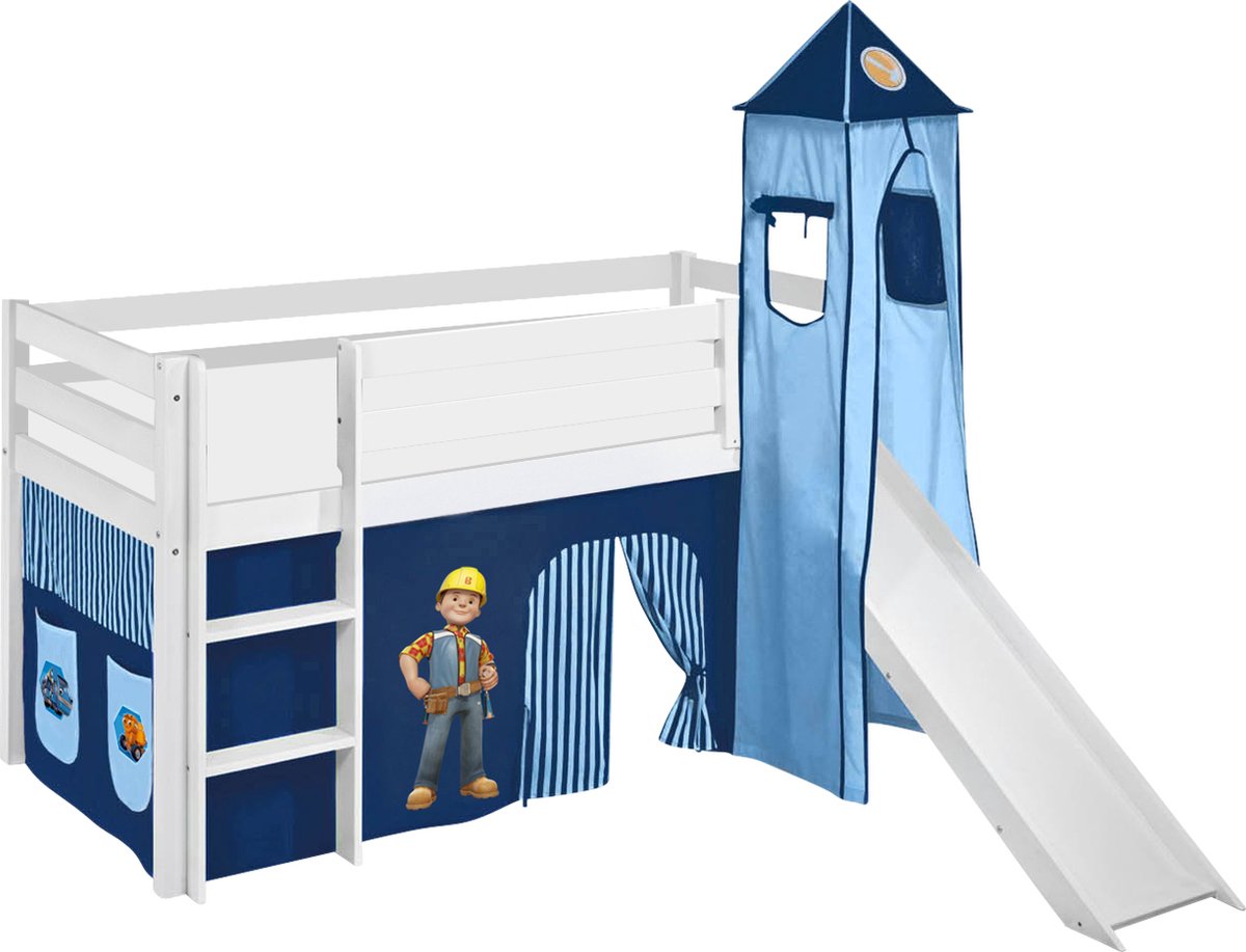 Maxbedden Halfhoogslaper JELLE Bob de bouwer met toren Wit