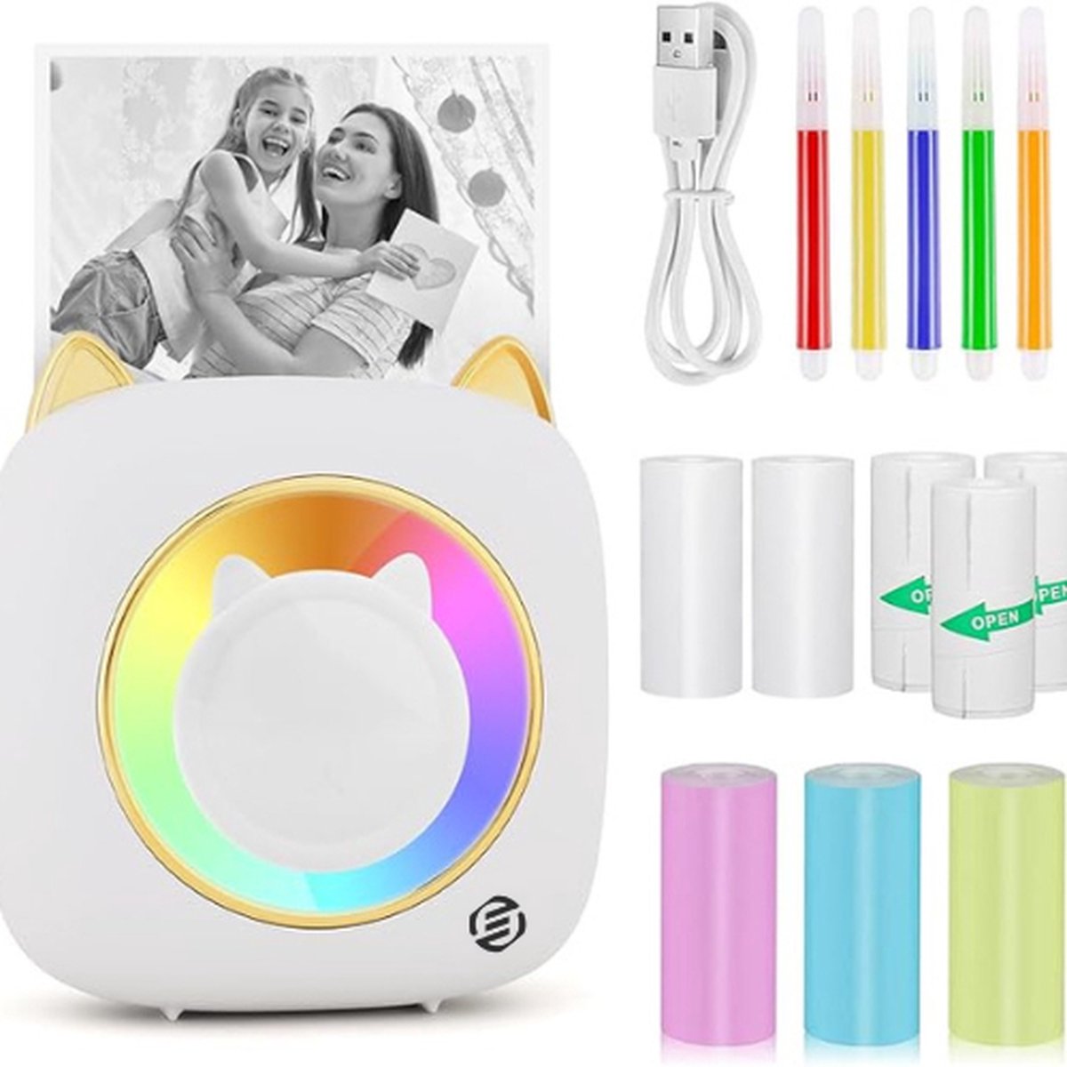 Equivera Mini-Printer - Pocket Printer - Mobiele Fotoprinter - Draagbaar & Draadloos - Leerhulp & Notites