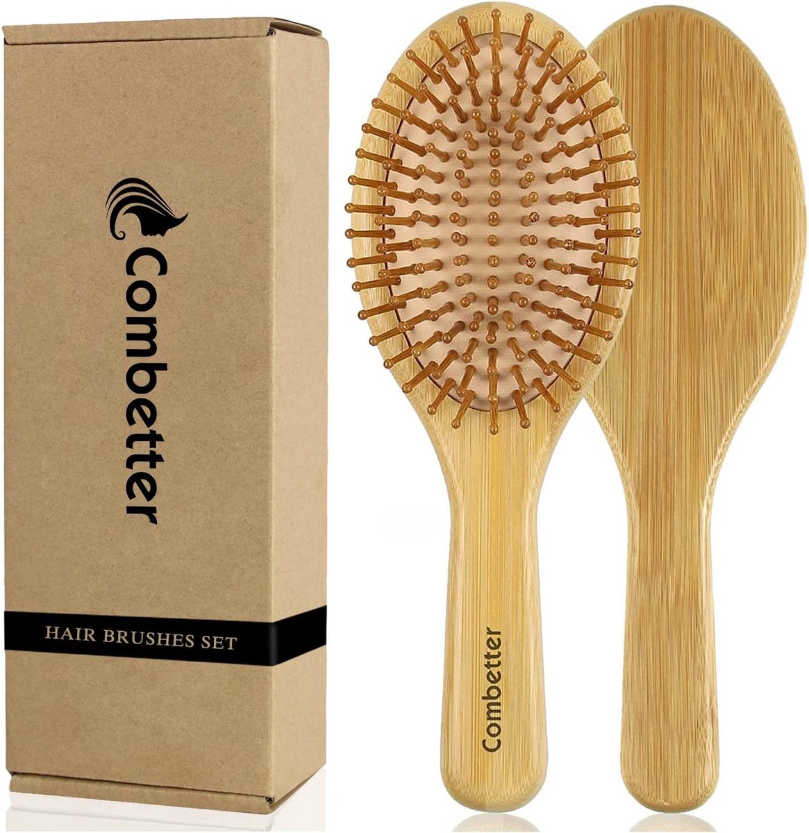 Combetter Bamboe Haarborstel-Natuurlijke Paddle Ontwarrende Haarborstel Milieuvriendelijk Hout voor Vrouwen Mannen & Kinderen Massage Hoofdhuid voor Dik Dun Krullend Droog Haar