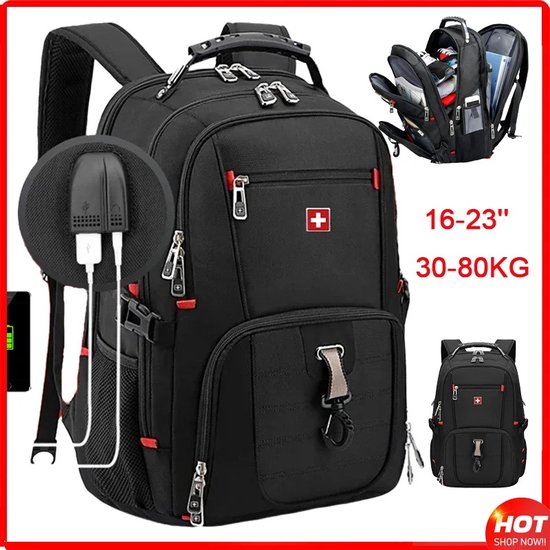 Foto: Mega multifunctionele 23 inch laptop rugzak 80l zwart 38 cm x 37 cm x 58 cm backpack reistas waterdichte schoolrugzak usb oplaadpoort student duurzaam laptoprugzak bezit 20 onafhankelijke zakken grote capaciteit georganiseerd praktisch handig