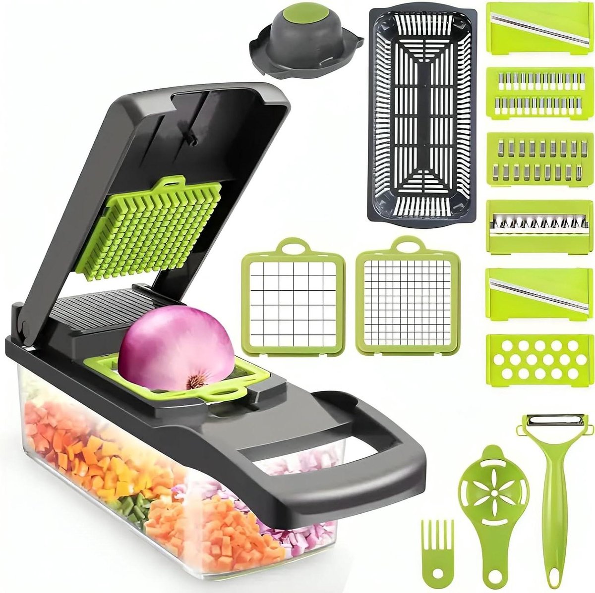 Mandoline Multifunctionele groentesnijder 1+1 gratis 16-in-1 handmatige keuken raspmachine met 7 verwisselbare messen-snijder-friet-uien.