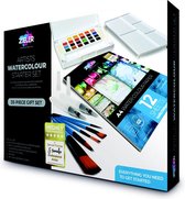 Zieler Aquarelverf Set - 35 Delig - Inclusief Penselen, 2 Waterbrushes, Palet, 24 Kleuren Waterverf & Aquarelpapier