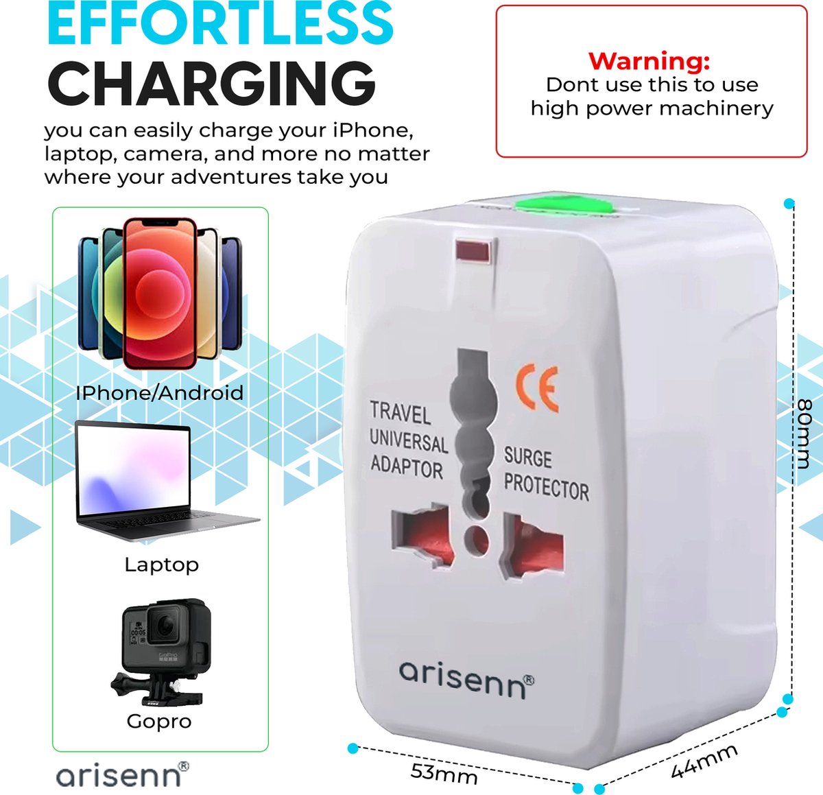 Arisenn® Wereldreiziger: Alles-in-één Reisstekker voor 150+ Landen | USB & AC | Compact & Lichtgewicht | Perfect voor Reis & Thuis | — cadeau in Gadgets - foto 6