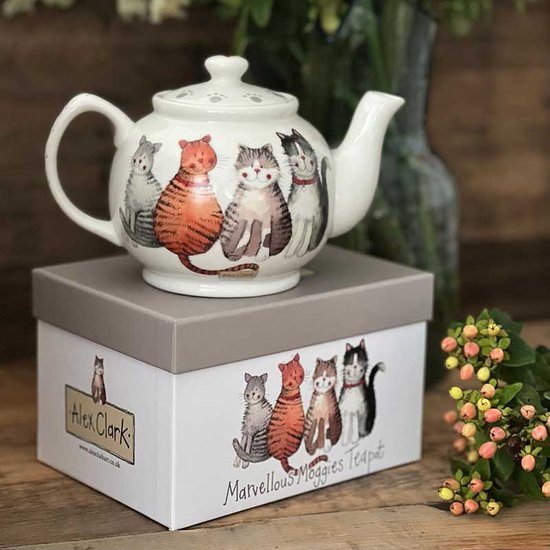 Foto: Alex clark teapot marvellous moggies theepot katten