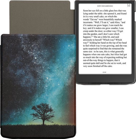 kwmobile e-reader hoesje geschikt voor Pocketbook InkPad 4 / Color 3 / Color 2 / Vivlio InkPad 4 / InkPad Color 3 hoes - E reader flip case met magnetische sluiting - Ereader cover - Sterrenstelsel en Boom design in blauw / grijs / zwart van kwmobile — afbeelding 2