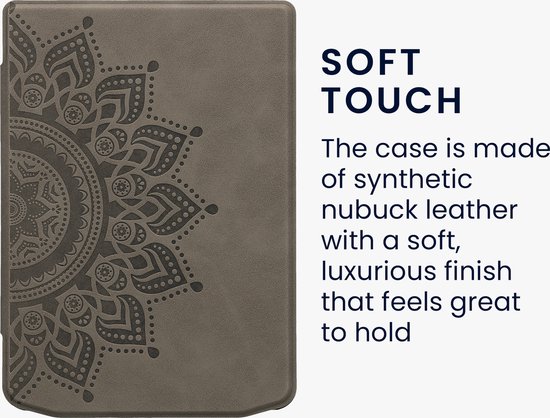 kwmobile e-reader hoesje geschikt voor Pocketbook Verse / Verse Lite / Verse Pro / Color / Vivlio Light/Light HD hoes - Ereader flip case met standaard - Kunstleren e reader cover - Opkomende Zon design in grijs van Merkloos — afbeelding 4