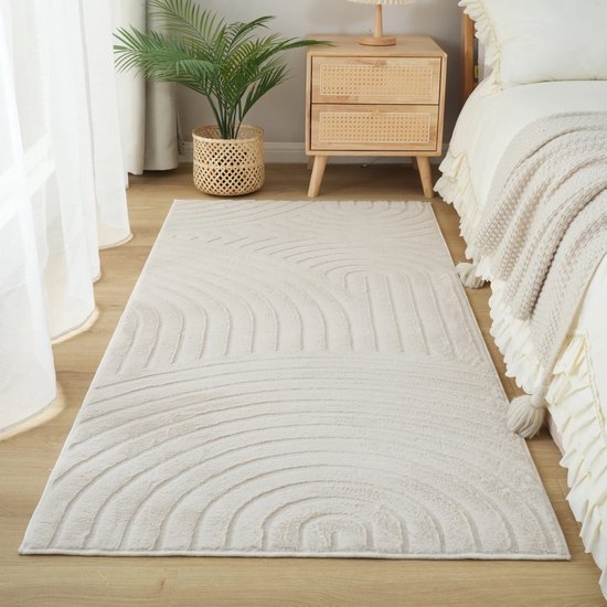 Flycarpets Japandi vloerkleed - Mystic Grooves Beige - Laagpolig Tapijt - 160x230 cm