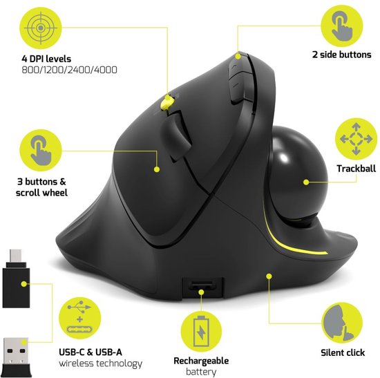 Draadloze Trackball-muis – Bluetooth + 2,4G, Oplaadbaar, Duimbediening, 4800 DPI, 8 Knoppen, Schakelt Tussen 3 Apparaten, Ergonomisch, Voor Laptop, Pc En Tablet