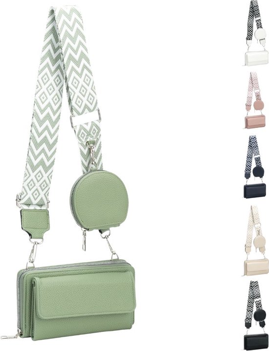 Foto: Portemonnee tasje met brede schouderband groen telefoontasje dames clutch festival tas bagstrap tas