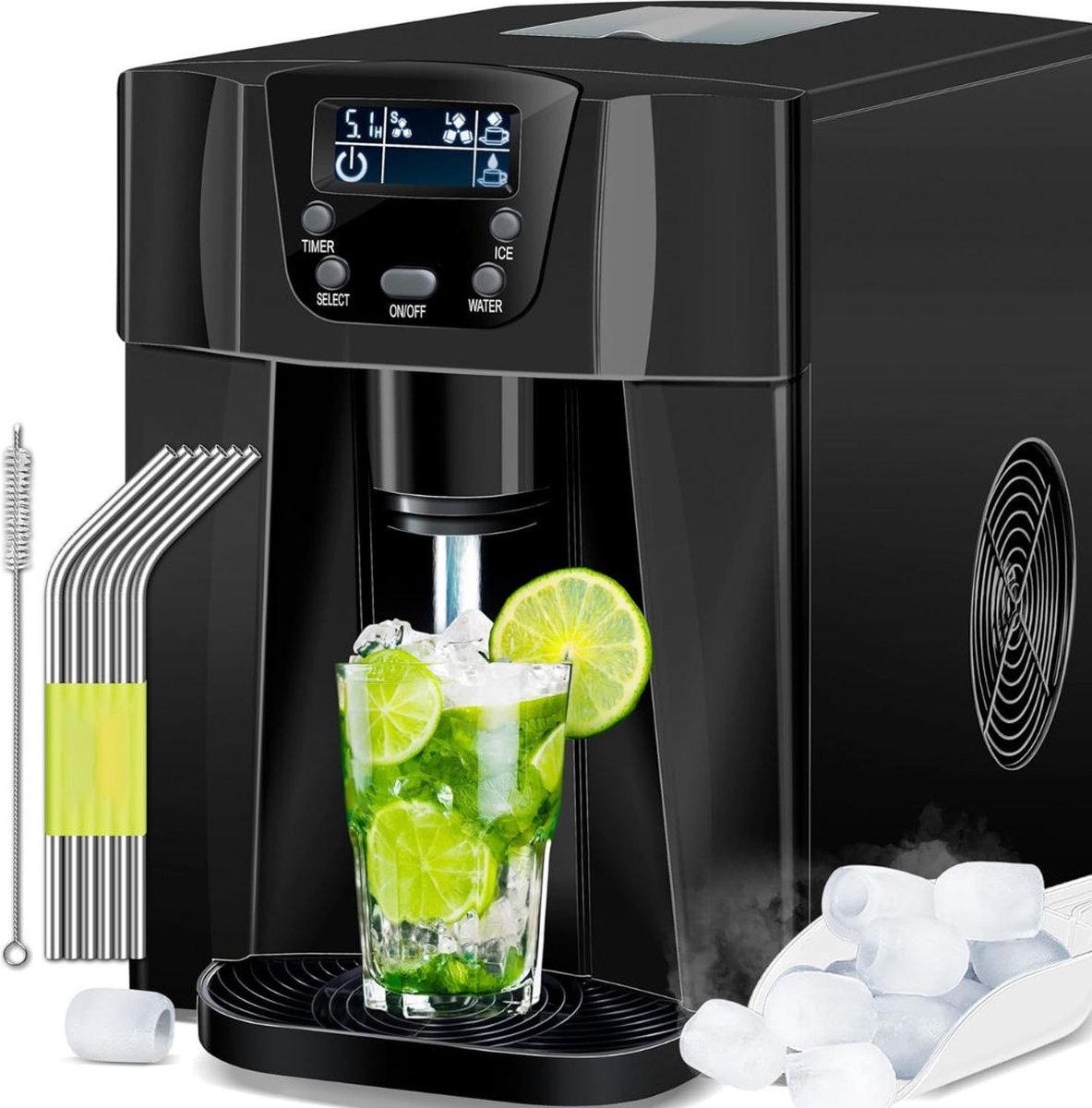 Kesser Ijsblokjesmachine Ijsblokjes Machine met Zelfreinigende Functie Ijsblokjesmachine met LED display Zwart 2L