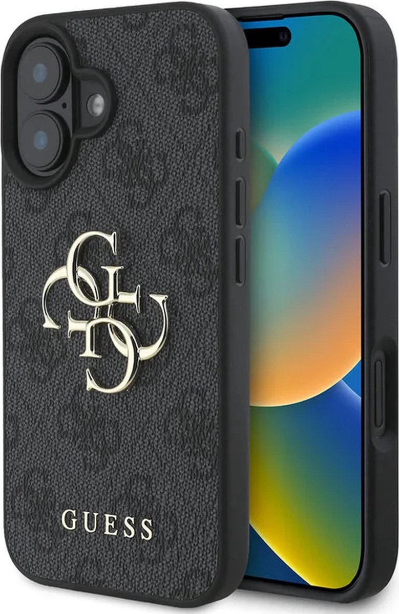 Guess Metal Logo geschikt voor iPhone 16 hoesje - Grijs