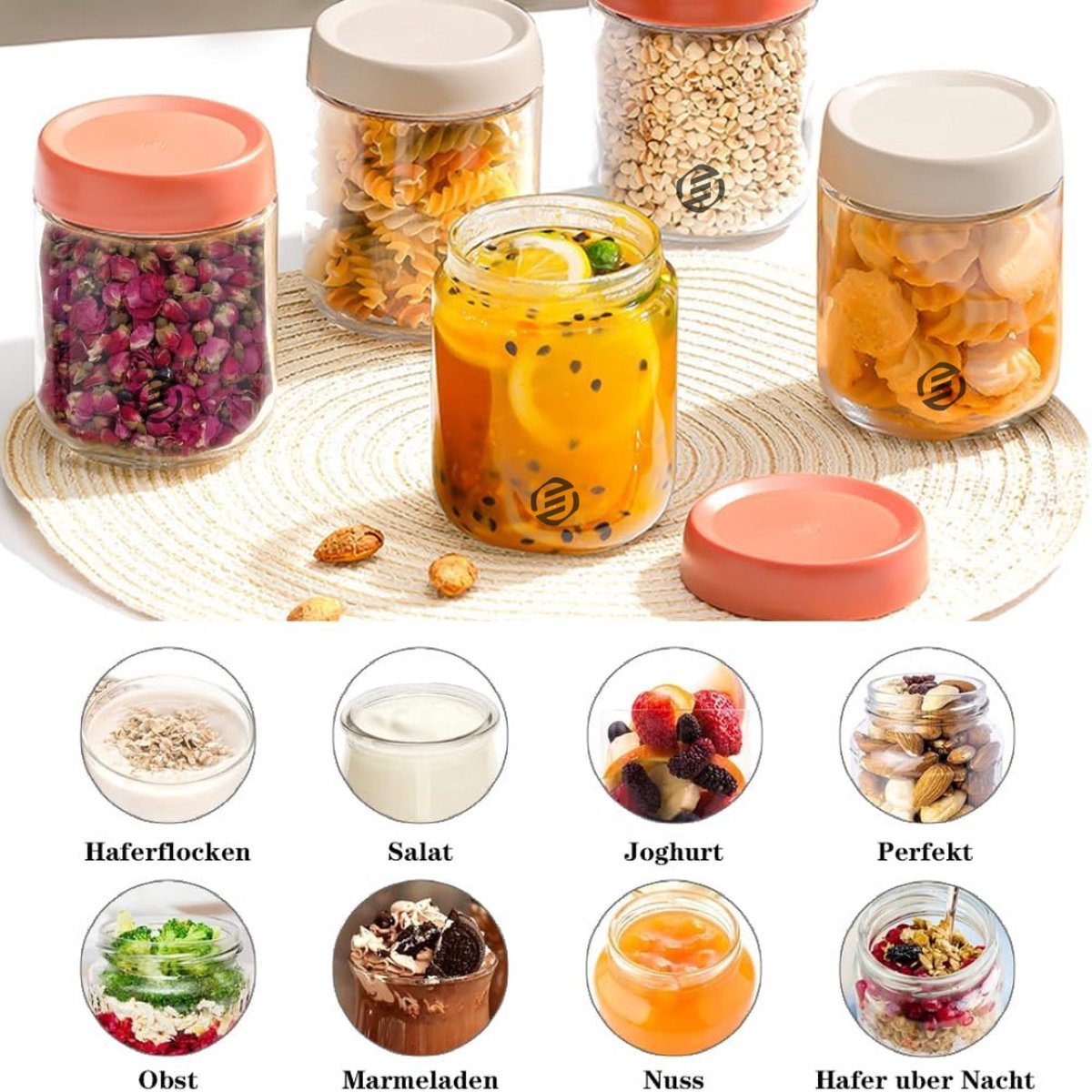Equivera Overnight Oats Potjes - Muesli Beker - Mason Jar - Havermout - Set - Must have voor jouw ontbijt
