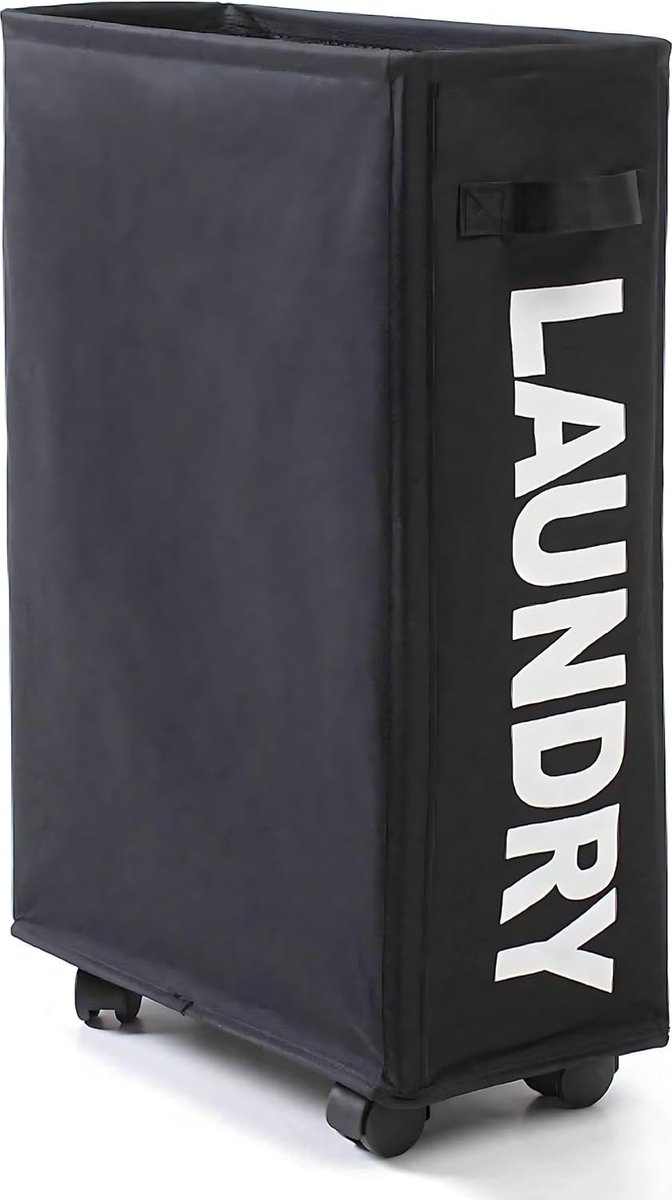 Goedkoopste Inovra ® Slanke Opvouwbare Wasmand op Wielen met Handvat in Oxford Stof, Zwart, 20 x 39 x 59 cm