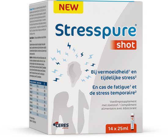 StressPure® Shot | Stress Magnesium - Vitamine B complex Taurine 14x25 Vloeistof voor oraal gebruik