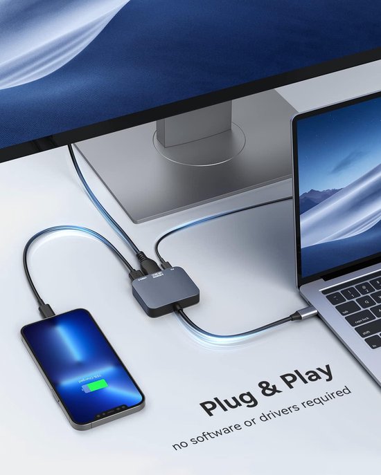 Sounix USB-C naar HDMI - 4K@60Hz HDMI - USB C Hub - USB 3.0 (5Gbps) - USB-C Opladen (tot 100W) - 3in1 Adapter - Aluminium