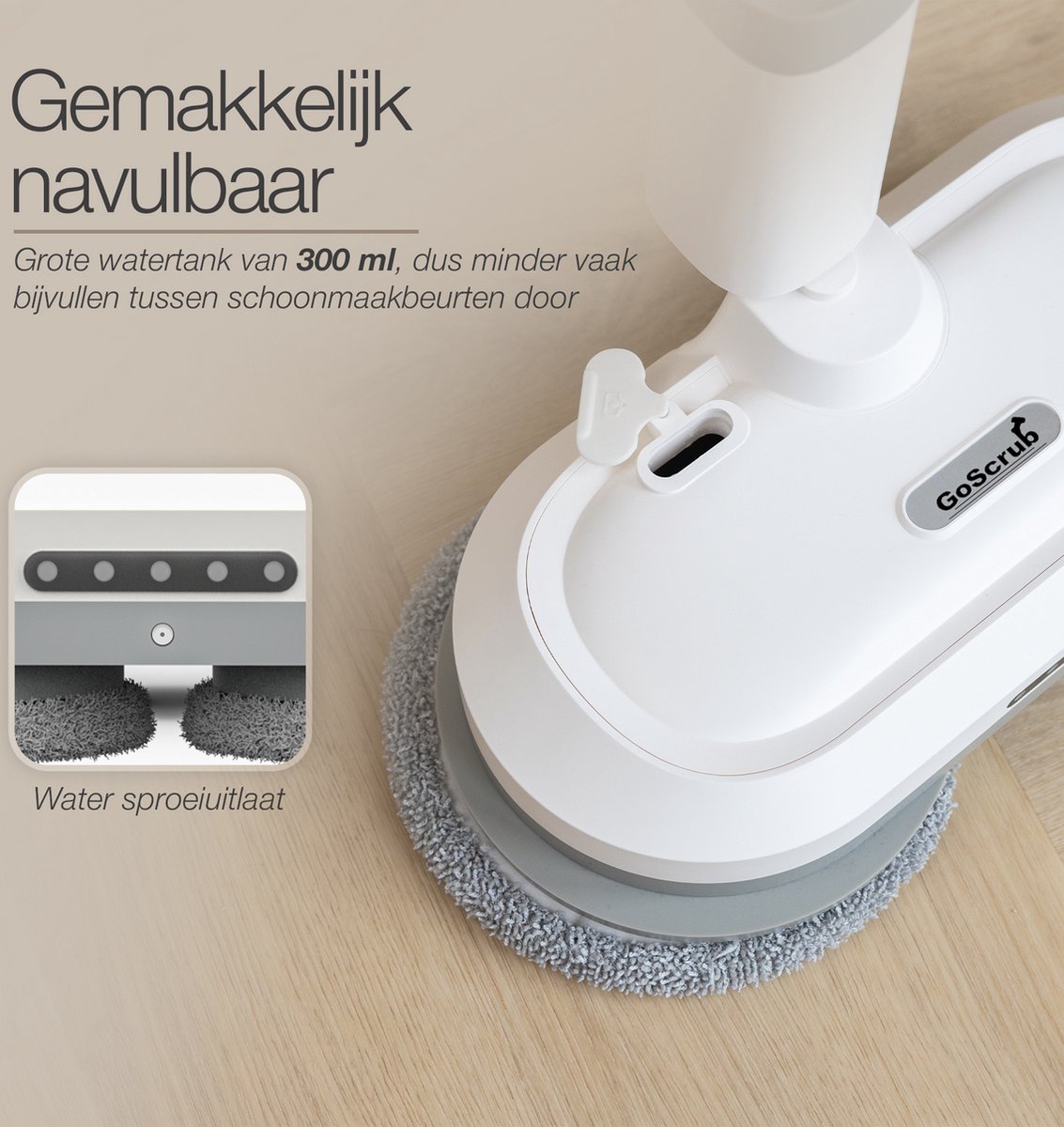 GoScrub® Elektrische Dweil - Draadloos - Vloerreiniger voor Harde en Houten Vloeren - Stille en Wendbare Mop - Efficiënt Dweilsysteem met Oplaadbare Accu – foto 5