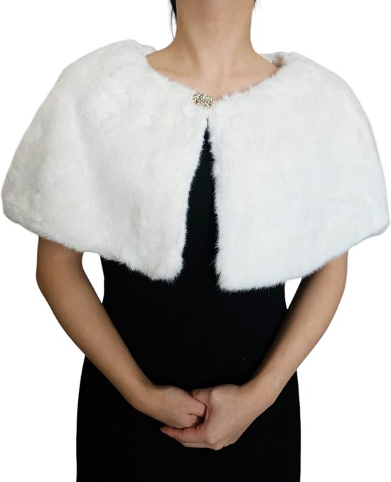 Mooie Wit omslagdoek Sjaal | Fluffy Stola - Omslagdoek voor jurken| Verkleding thema feest- Feest - Gelegenheid - Bruiloft - Kerst - Gala - Communie - Winter Fake fur Bont cap voor jurken