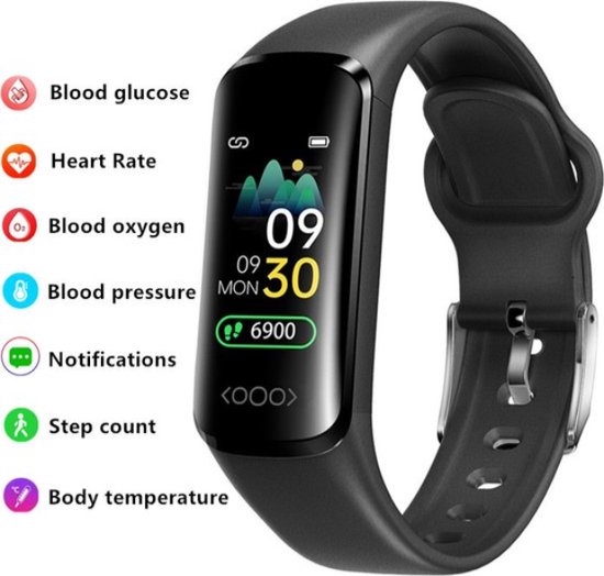 Foto: Bloedglucose meter smart watch bloeddruk hartslag monitoring waterdichte sport smart armband suikergehalte glucosegehalte of bloedsuikerspiegel pijnloos meten