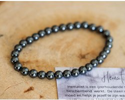 Hematiet Armband, 6mm, edelsteen - Perfect cadeau voor mannen en vrouwen - Inclusief uitleg - Spiritueel - Hematite - Bescherming - Kalmerend - Zelfvertrouwen - Malende gedachten - Slaapproblemen - Moed - 100% NATUURLIJK