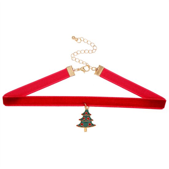 Plux Fashion Kerstboom Choker - Rood - 10mm/30cm + 5cm verlengstuk - Sieraden - Kerst Choker - Choker - Stoffen Choker - Luxe Choker - Sieraden Cadeau - Duurzame Kwaliteit - Kerst - Christmas Choker - Christmas Tree Choker